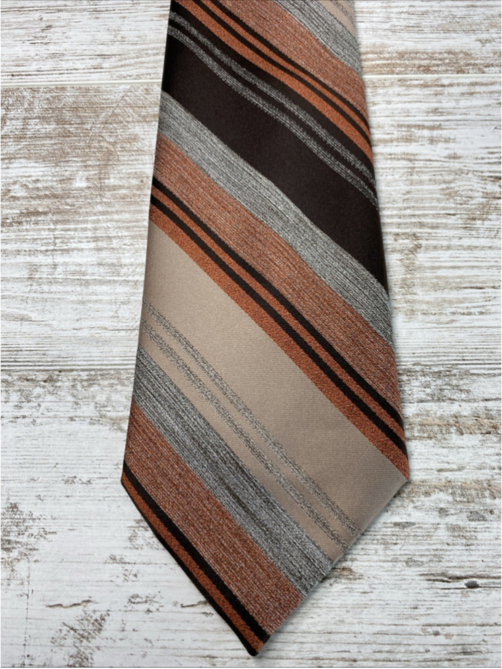 Vintage Wemlon By Wembley Necktie Brown Rust Orange Gray Striped Wide Polyester